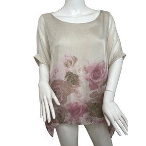 Tempo Paris Top S Taupe Pink Overlay Silk Viscose Sequins Dolman sleeves Italy